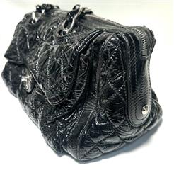 CHANEL Patent Quilted Day Go Black Flap Shoulder Bag!